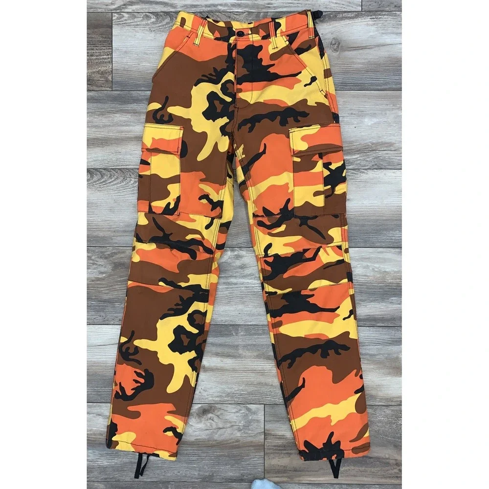 MENS ORANGE‎ CAMO ROTHCO Military B.D.U. Cargo Pants - X-Small